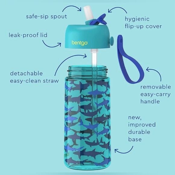 Bentgo Kids Water Bottle 2-Pack Leak-Proof BPA-Free 15oz Cup Straw Rockets - Picture 2 of 6